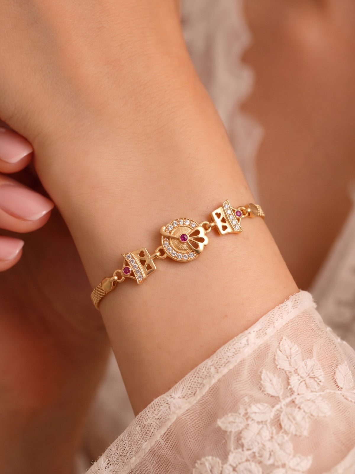 Gold Plated Stylish AD Studded Minimal Lightweight Bracelet