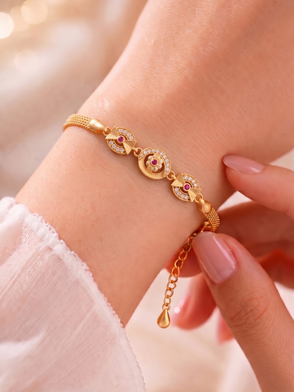 Gold Plated Stylish AD Studded Minimal Lightweight Bracelet