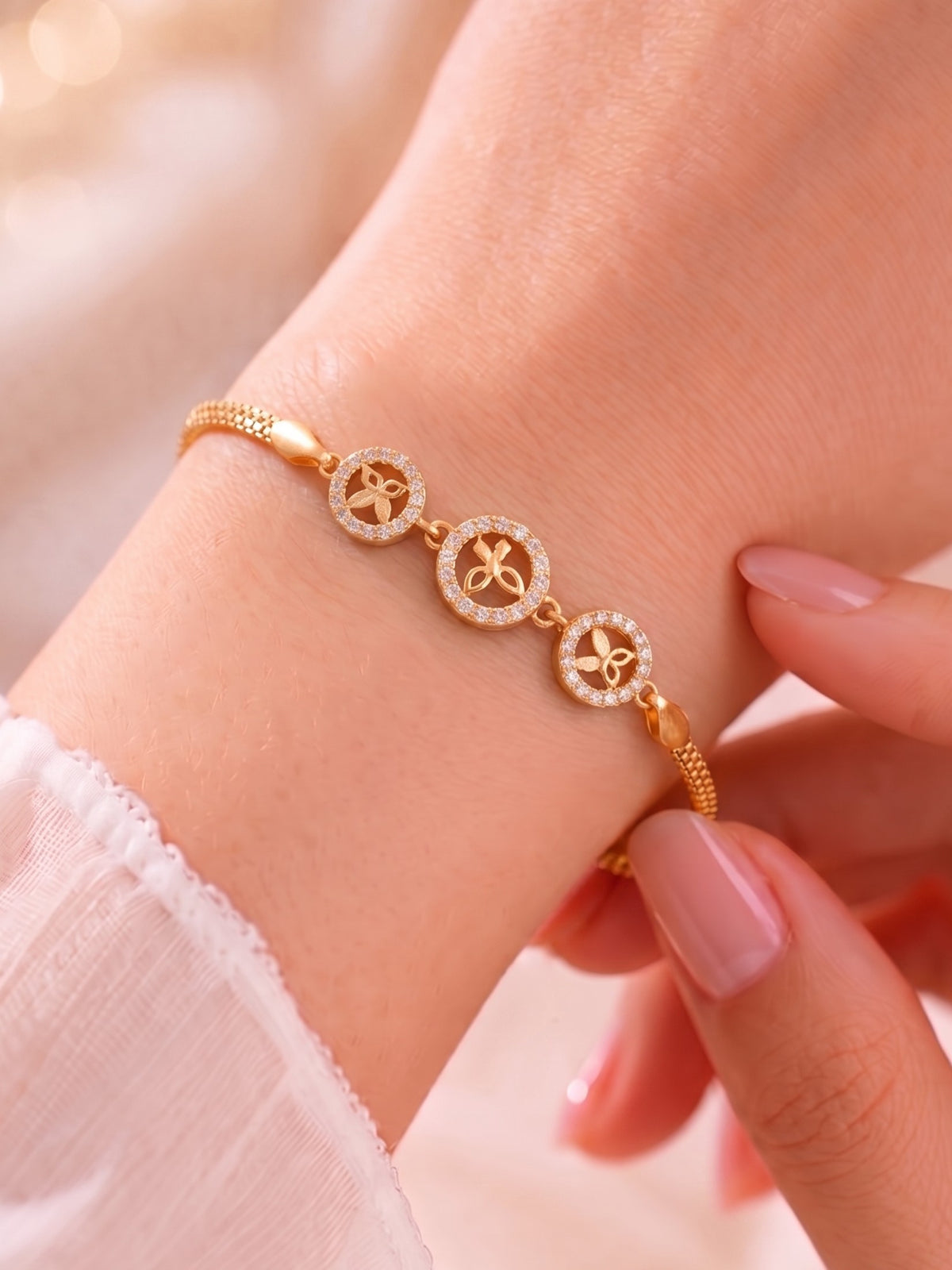 Gold Plated Stylish AD Studded Minimal Lightweight Bracelet
