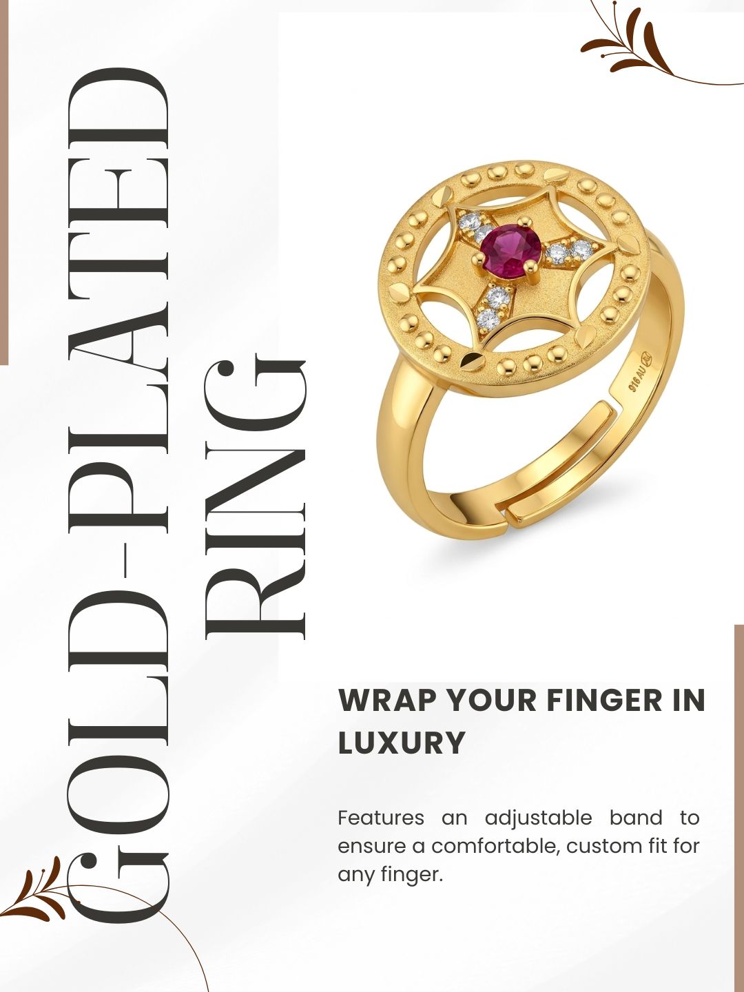 Elegant Gold-Toned Lightweight Designer Stylish Ring for Women and Girls
