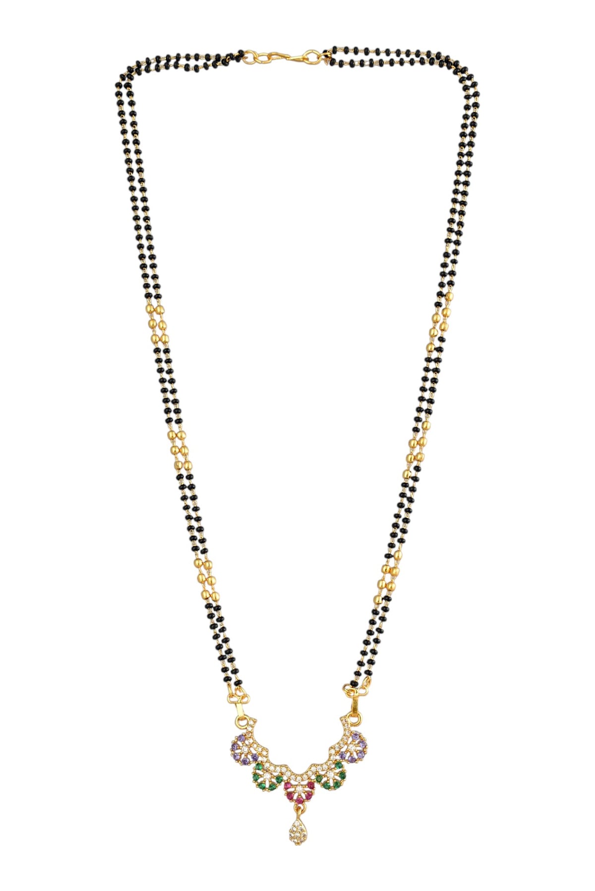 Gold Plated AD Studded Stylish Double Chain Mangalsutra for Women