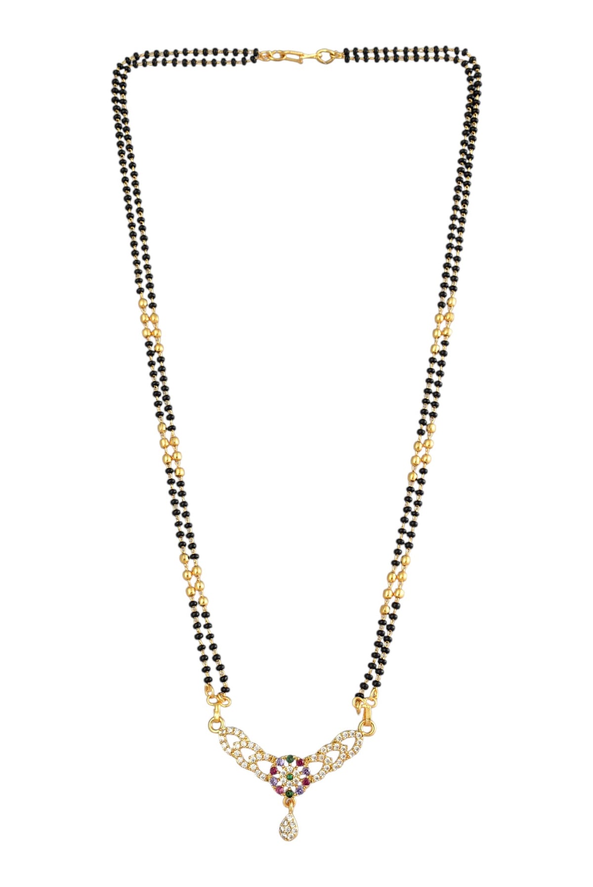 Gold Plated AD Studded Stylish Double Chain Mangalsutra for Women