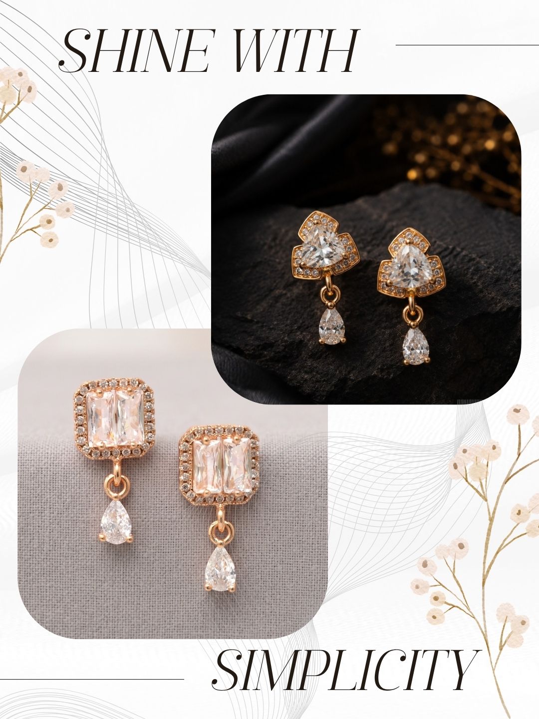Elegant Sparkling Stone Stud Earrings Combo for Women and Girls