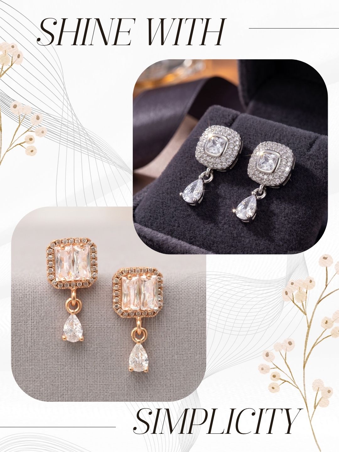 Elegant Sparkling Stone Stud Earrings Combo for Women and Girls
