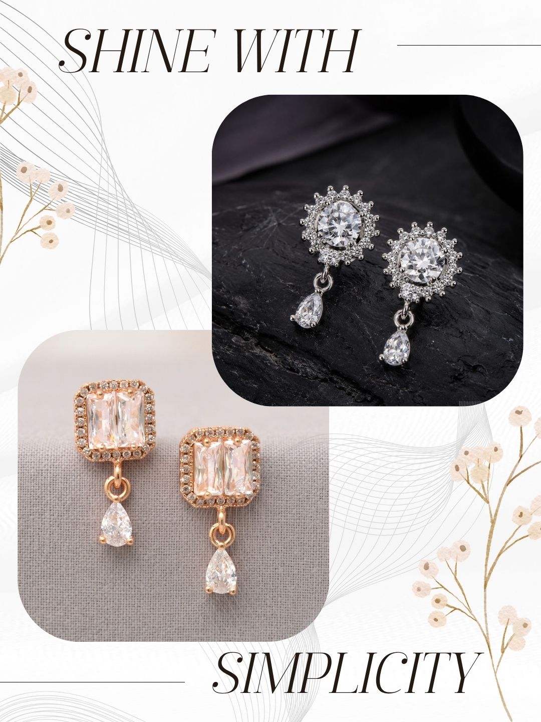 Elegant Sparkling Stone Stud Earrings Combo for Women and Girls