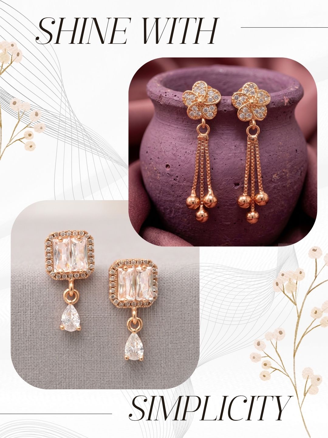 Elegant Sparkling Stone Stud Earrings Combo for Women and Girls