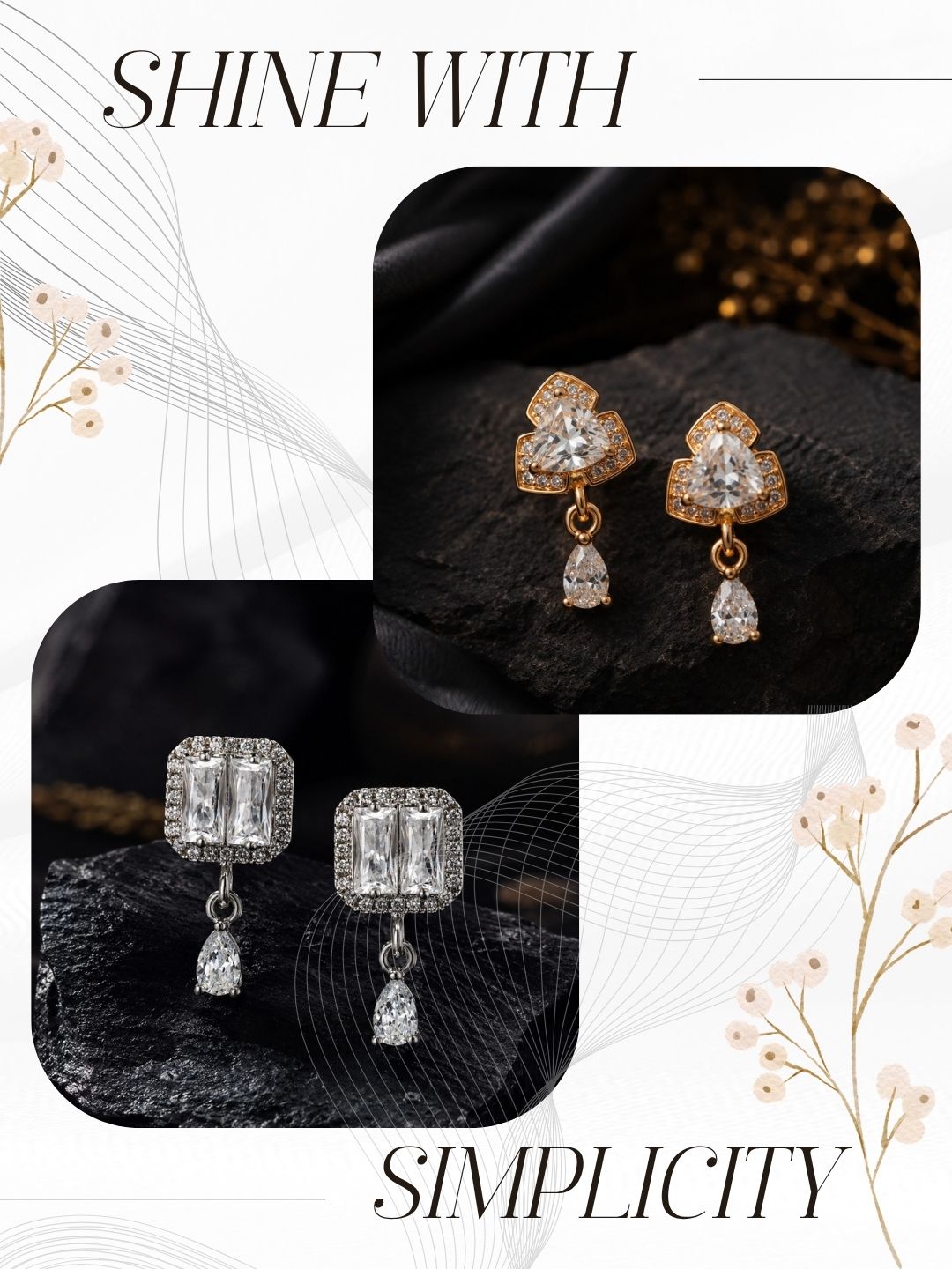 Elegant Sparkling Stone Stud Earrings Combo for Women and Girls