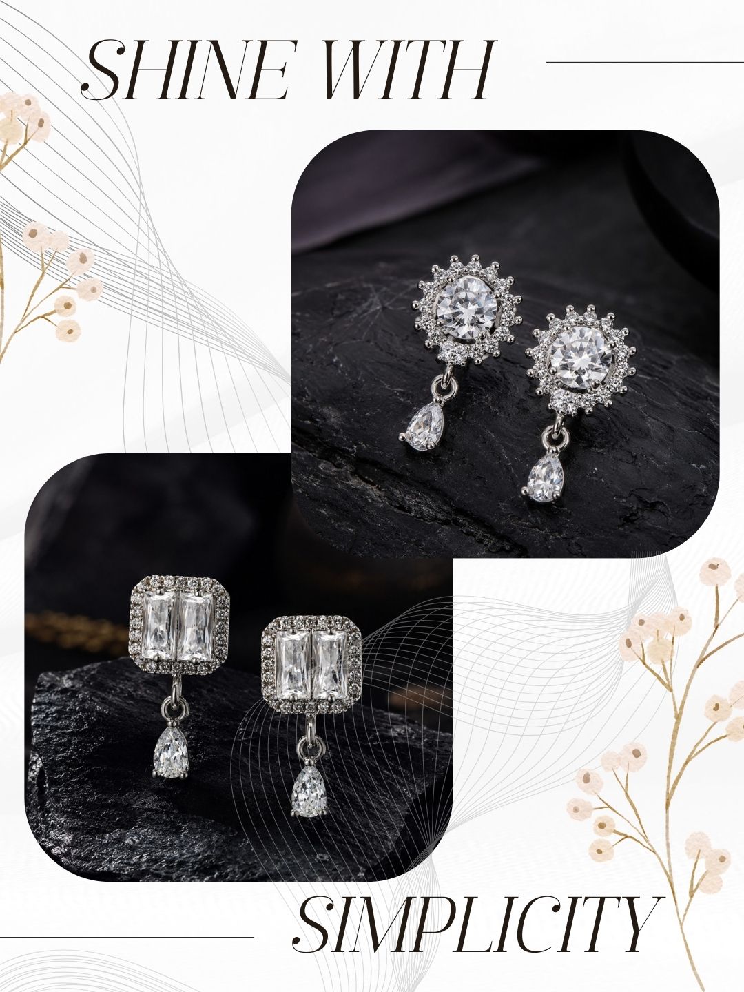 Elegant Sparkling Stone Stud Earrings Combo for Women and Girls