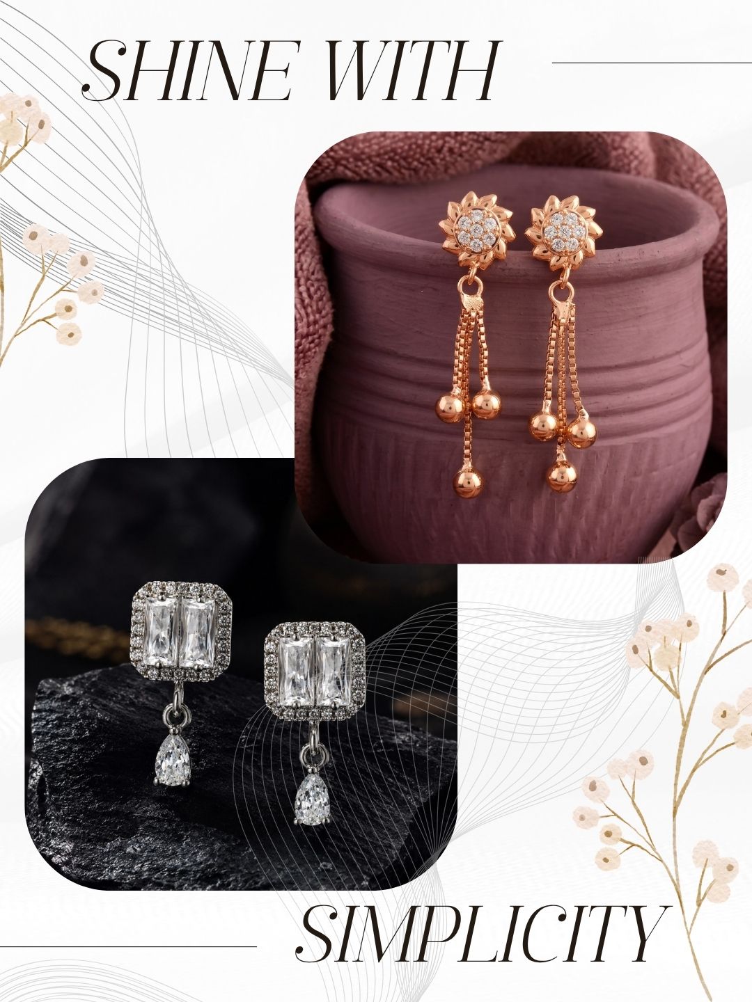 Elegant Sparkling Stone Stud Earrings Combo for Women and Girls