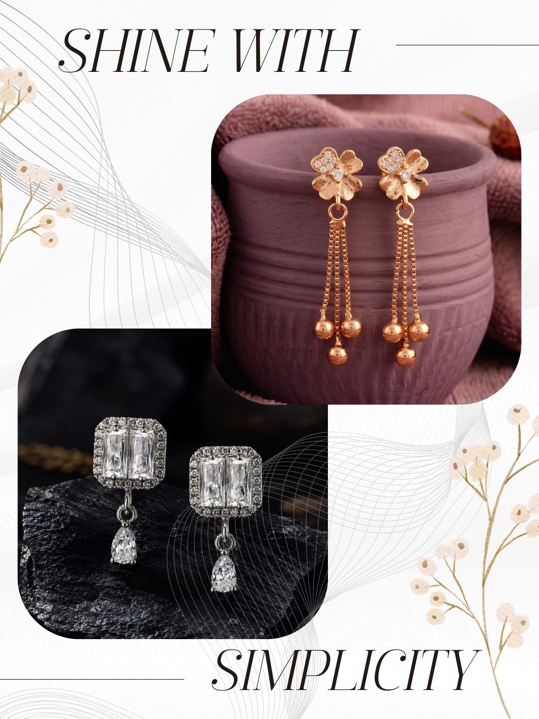 Elegant Sparkling Stone Stud Earrings Combo for Women and Girls