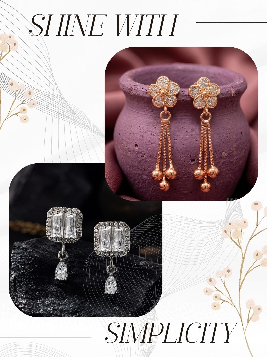 Elegant Sparkling Stone Stud Earrings Combo for Women and Girls