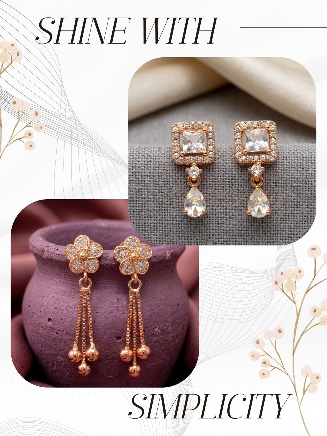 Elegant Sparkling Stone Stud Earrings Combo for Women and Girls