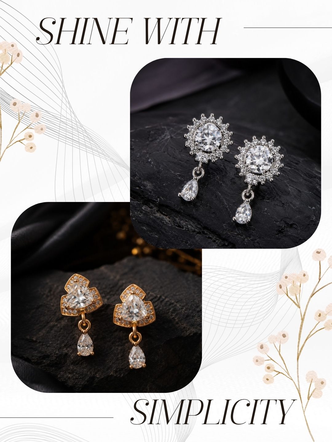 Elegant Sparkling Stone Stud Earrings Combo for Women and Girls