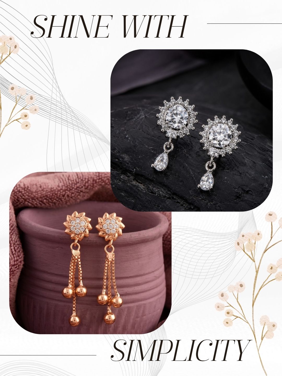 Elegant Sparkling Stone Stud Earrings Combo for Women and Girls