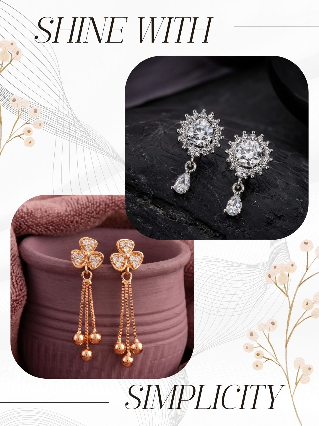 Elegant Sparkling Stone Stud Earrings Combo for Women and Girls