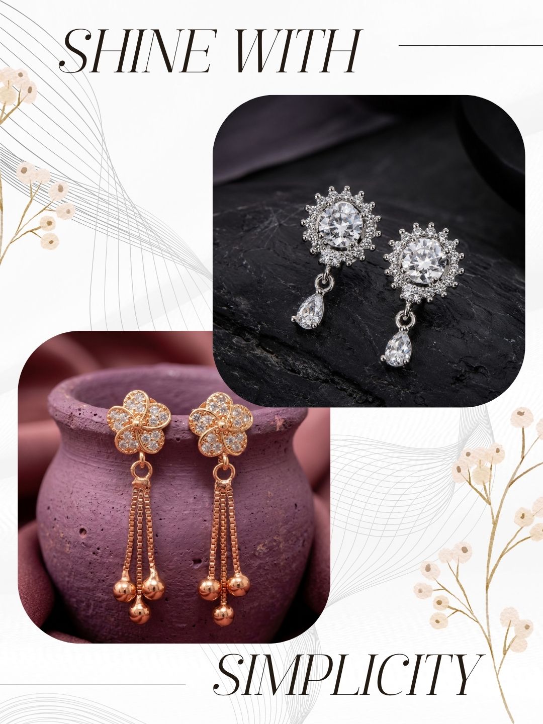 Elegant Sparkling Stone Stud Earrings Combo for Women and Girls