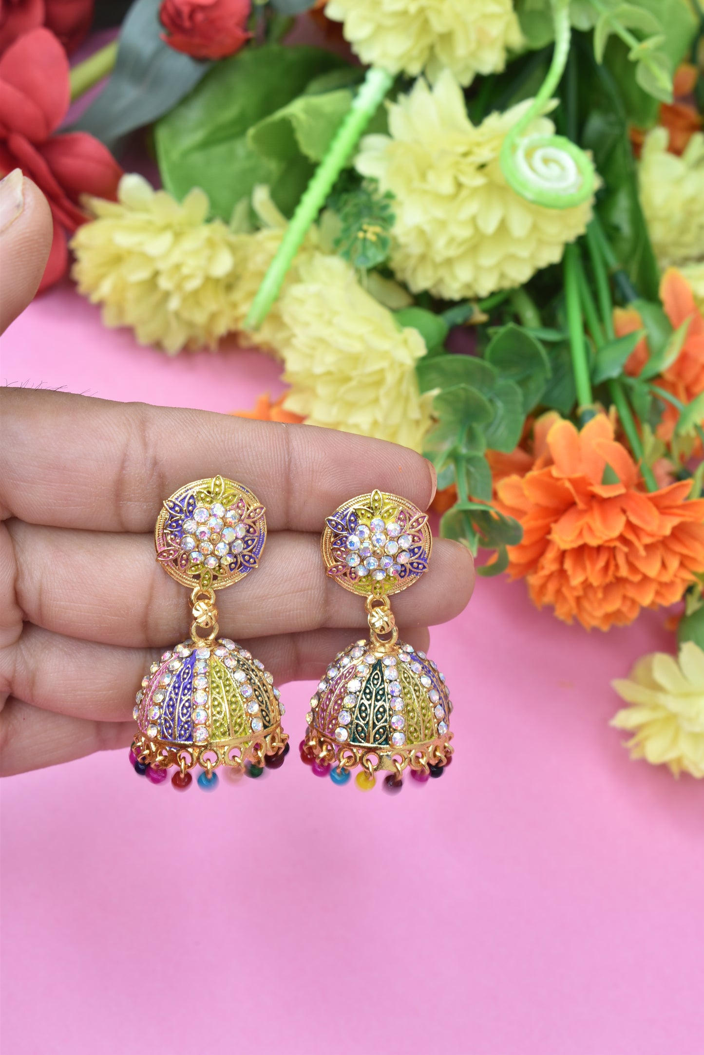 Silver multicolored jhumaki jhumaka