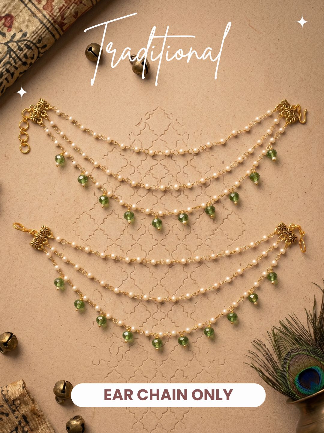 Traditional Pearl Beaded Ear Chain Accessory for Women and Girls
