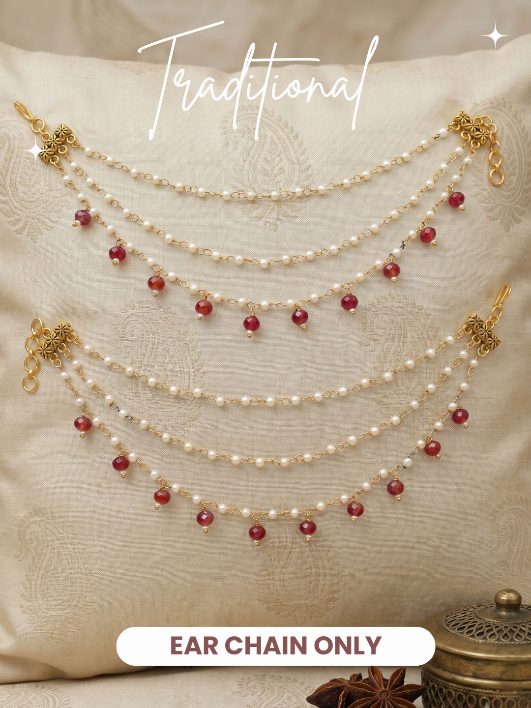Traditional Pearl Beaded Ear Chain Accessory for Women and Girls