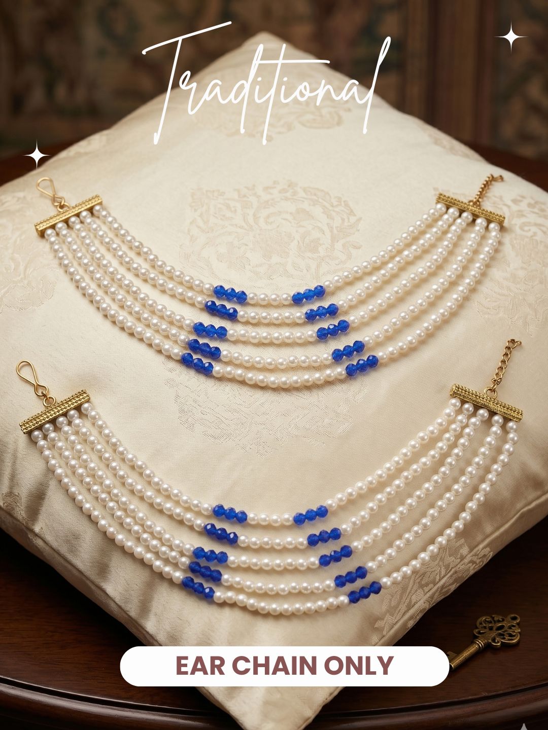 Gold Plated Multi-Layer Pearl Beaded Ear Chain for Women and Girls