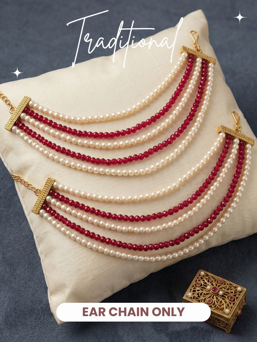 Gold Plated Multi-Layer Pearl Beaded Ear Chain for Women and Girls