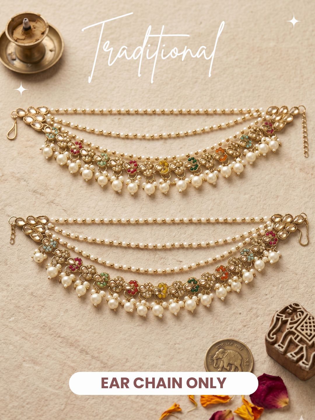 Traditional Pearl Beaded Ear Chain Accessory for Women and Girls