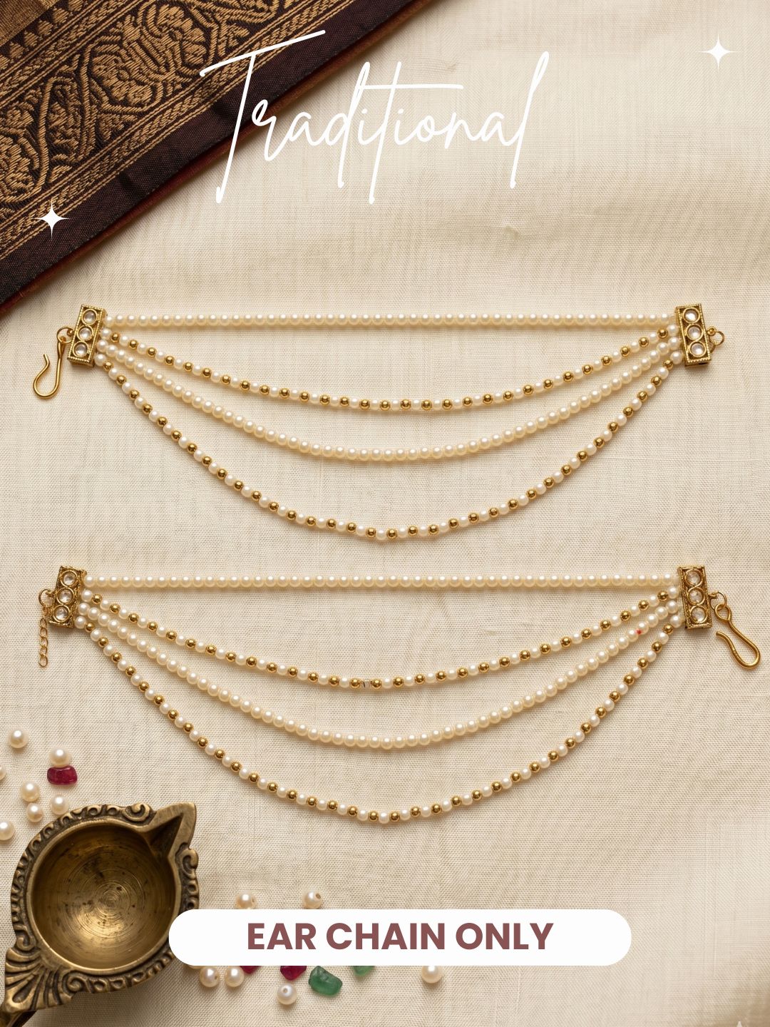 Traditional Pearl Beaded Ear Chain Accessory for Women and Girls