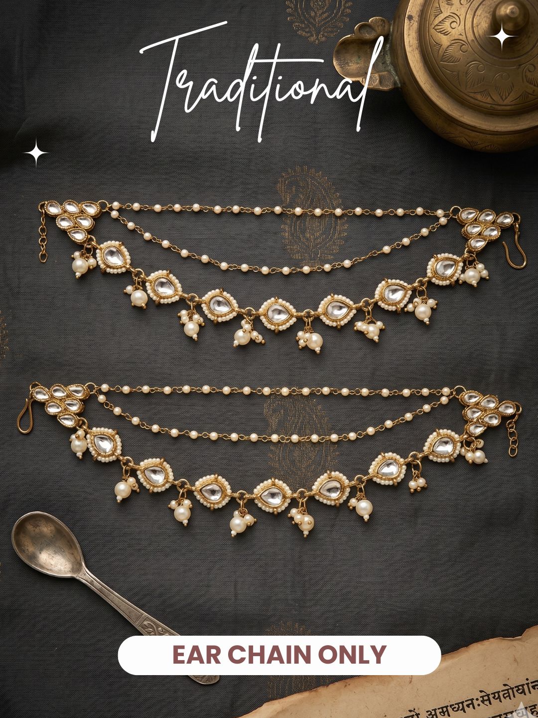 Traditional Pearl Beaded Ear Chain Accessory for Women and Girls