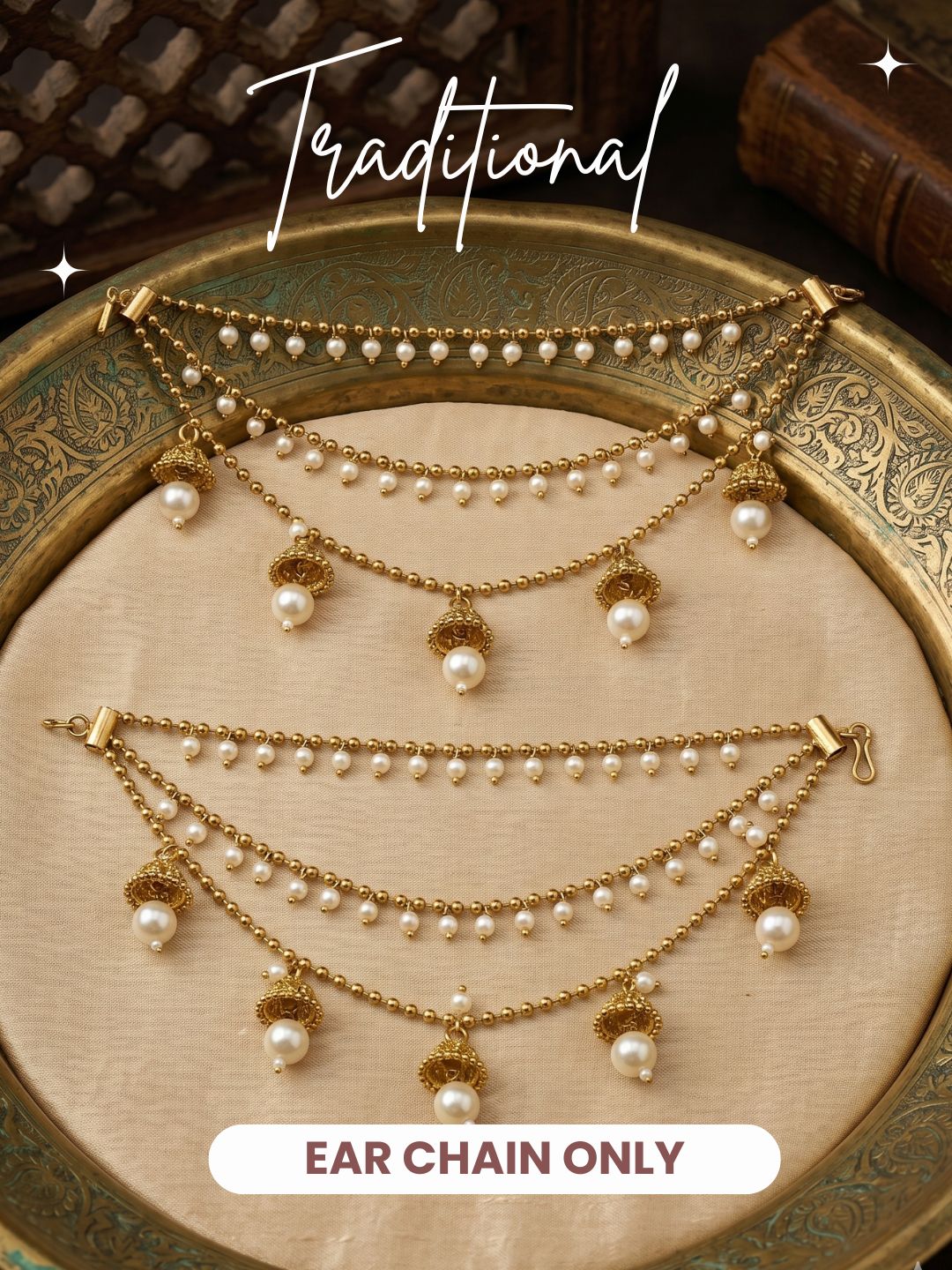 Traditional Pearl Beaded Ear Chain Accessory for Women and Girls