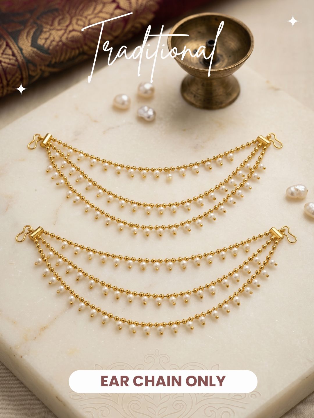 Traditional Pearl Beaded Ear Chain Accessory for Women and Girls