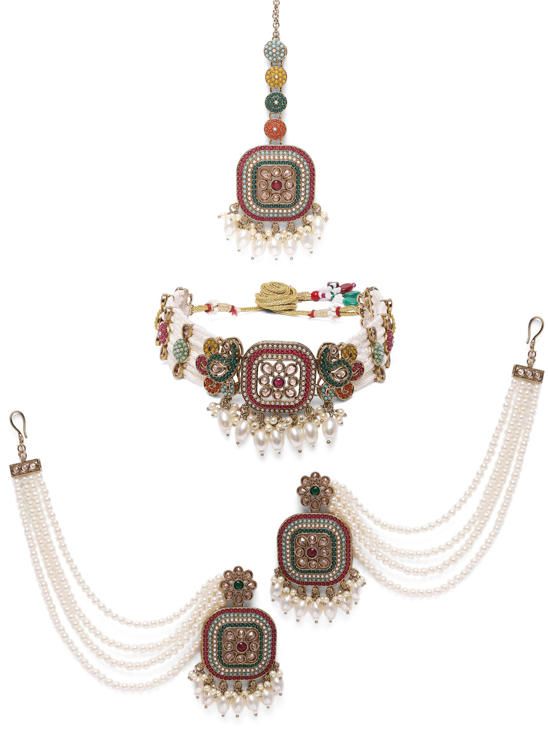 Heritage jewellery,choker necklace,trendy jewellery,latest designer jewellery set,pearl set,bridal necklace jhumkas,earrings,Bahubali earrings,indian jewellery,