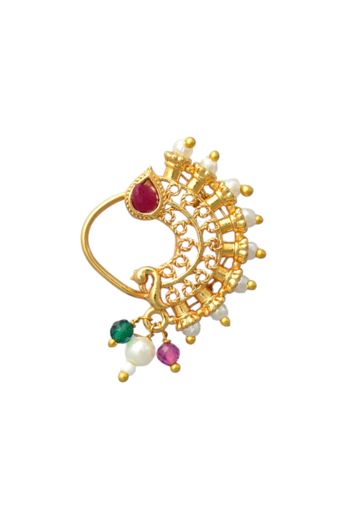 Red Green Maharashtrian Style Non Piercing Stud Nose Pin for Women and Girls