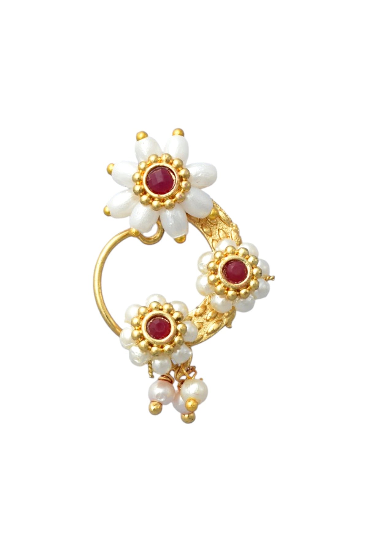 Red Maharashtrian Non Piercing Stud Nose Pin for Women and Girls