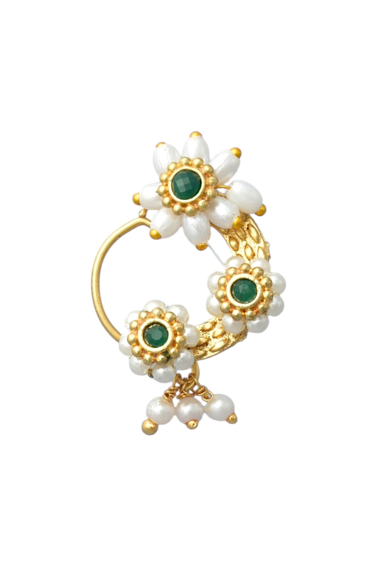 Green Maharashtrian Non Piercing Stud Nose Pin for Women and Girls