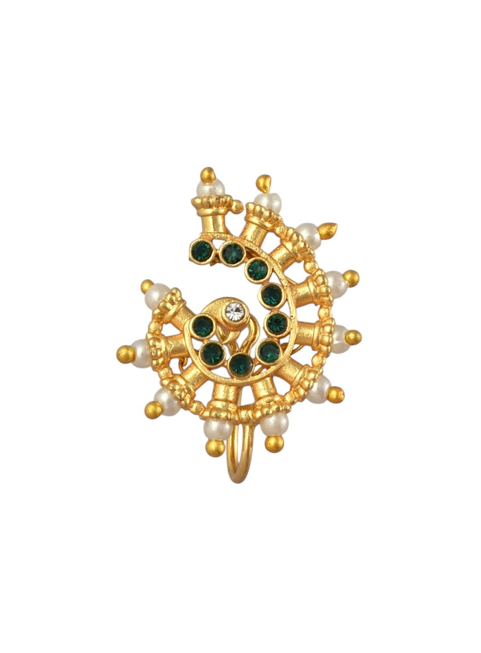AD Stone Studded Maharashtrian Style Non Piercing Stud Nose Pin