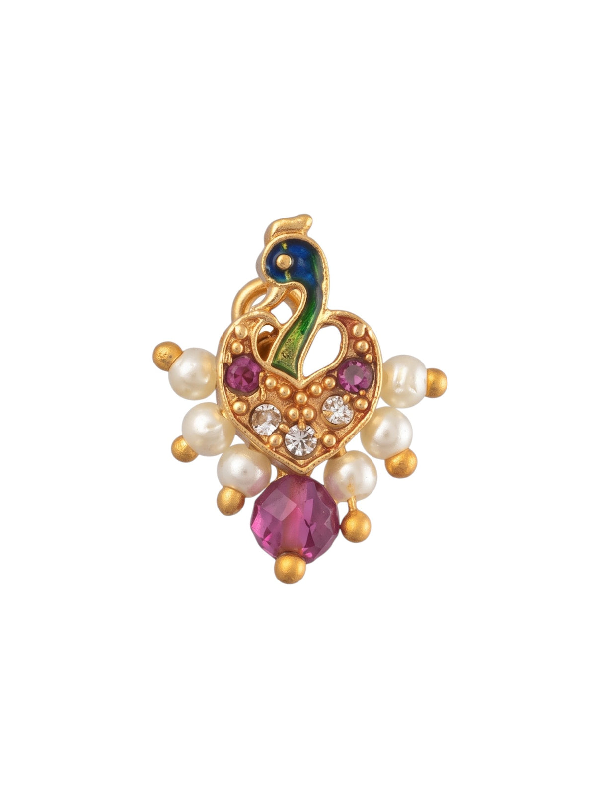 AD Stone Studded Maharashtrian Style Non Piercing Stud Nose Pin