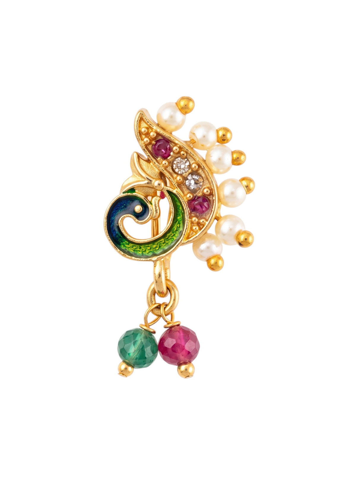 AD Stone Studded Maharashtrian Style Non Piercing Stud Nose Pin