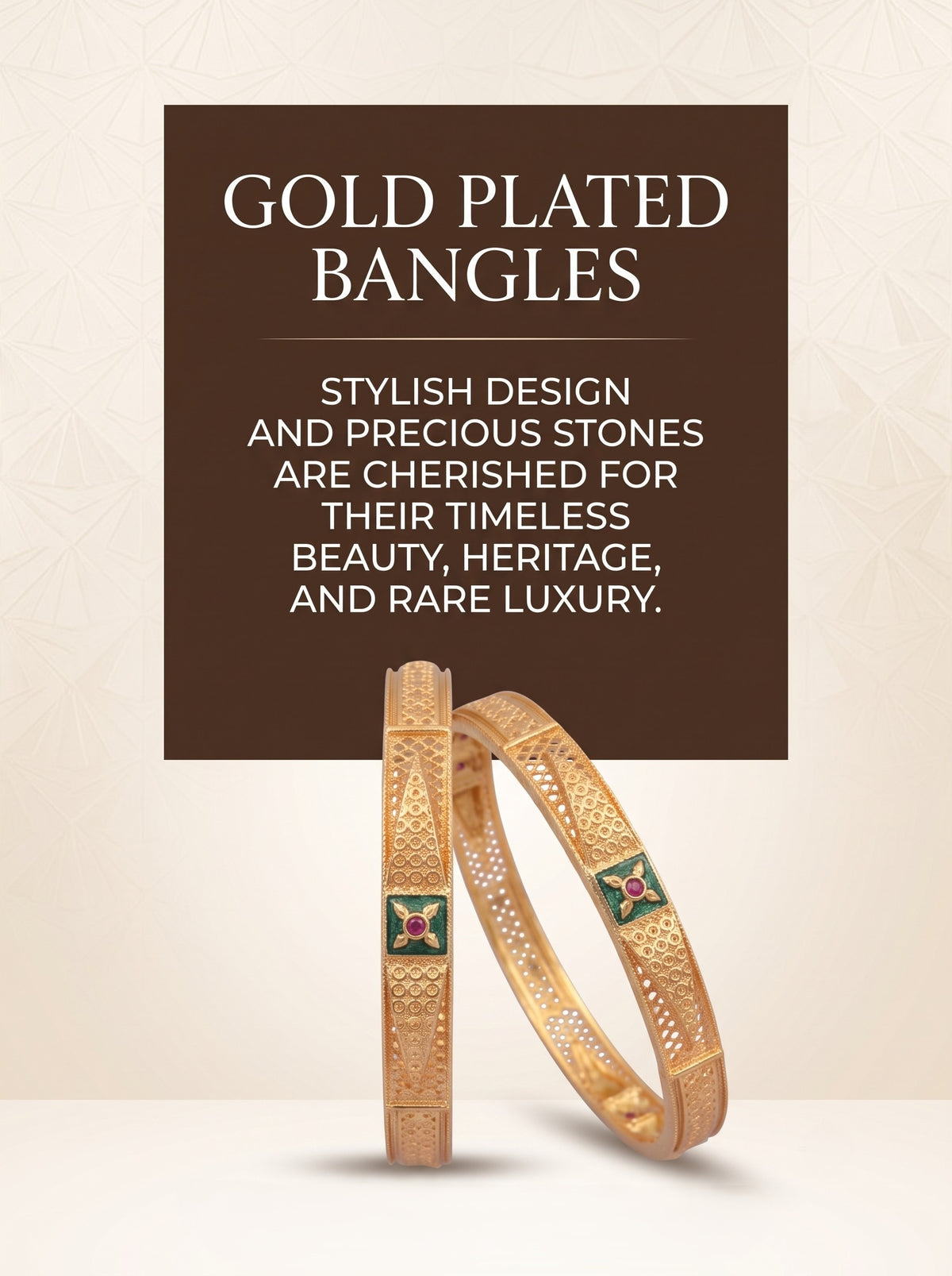Premium Gold Finish Traditional Set of 2 Bangles for Women and Girls