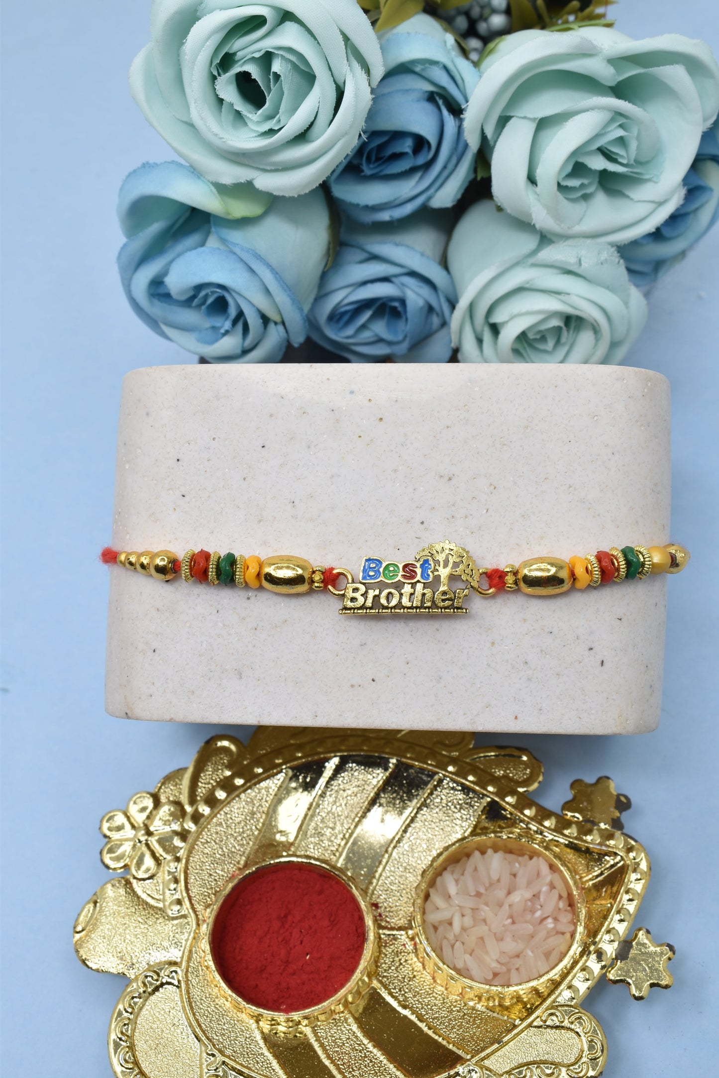 Ethnic Best brother Gold plated RakhisSet of 2 Rakhi Made from Cotton Threds with Pack of Roli Chawal n Rakshabandhan Greetings Card |rakhi for brother|Bhaiya Rakhi | Kids rakhi |Rakhi for kids|Rakhi for Bhaiya