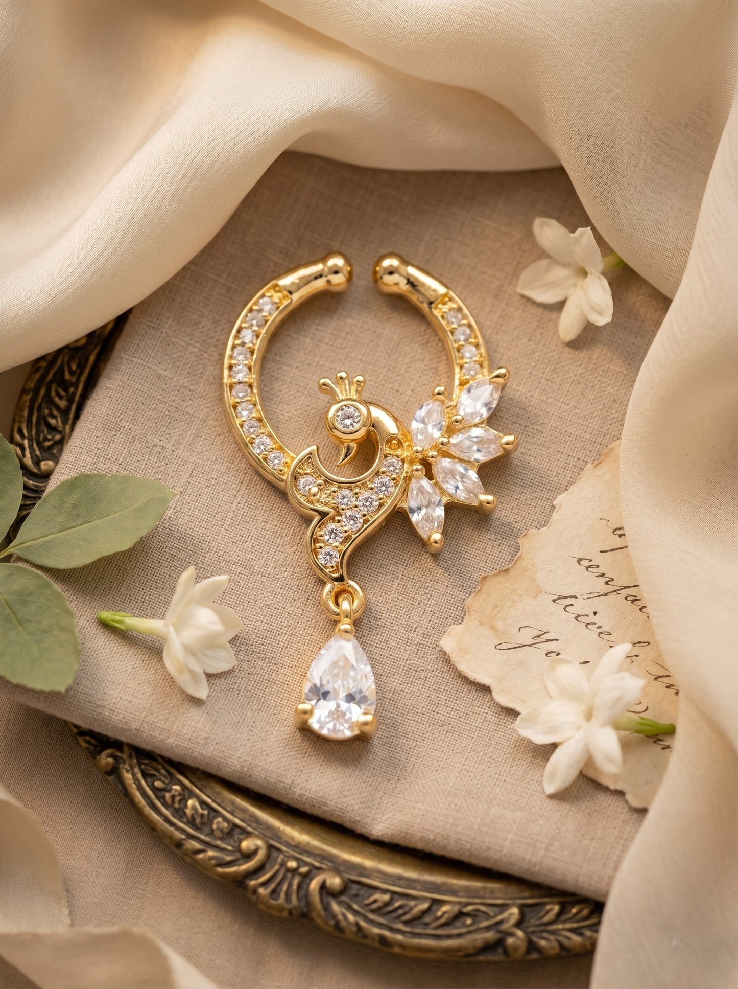 Gold-Toned Stone Studded NonPiercing Nose Ring for Women
