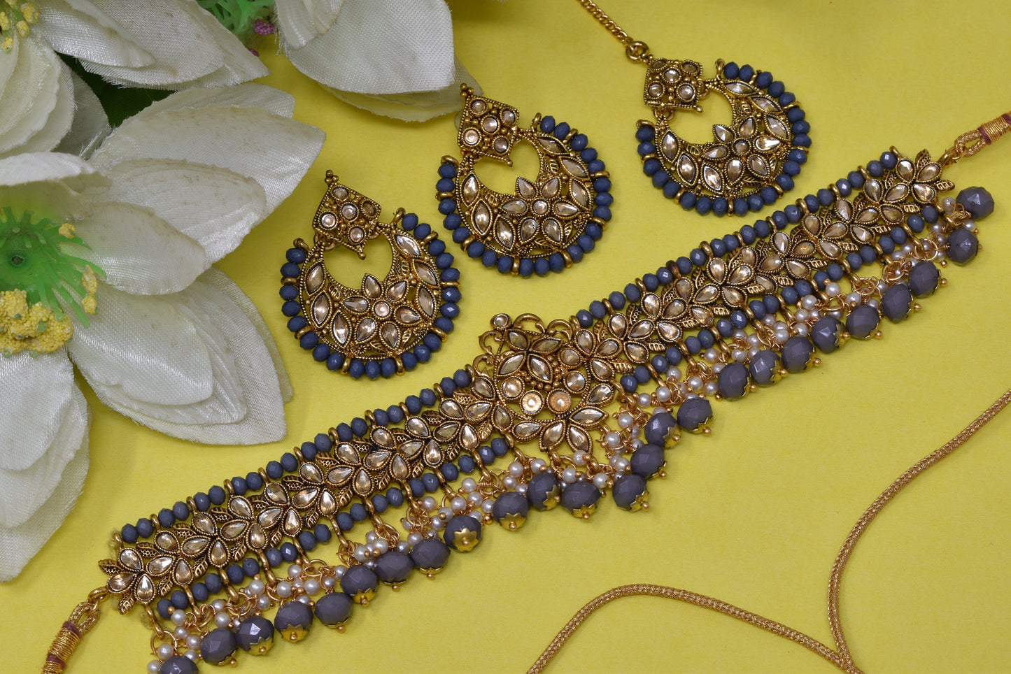 Antique design Minakari work Gold plated choker set neckpiece