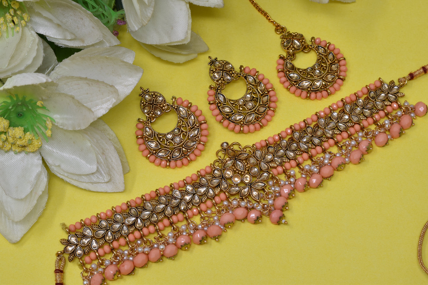 Antique design Minakari work Gold plated choker set neckpiece