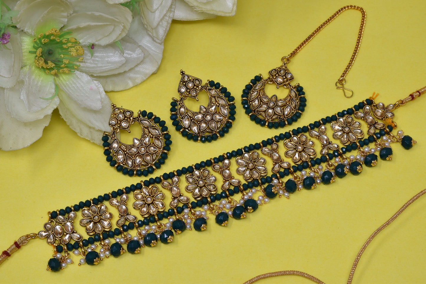 Antique design Minakari work Gold plated choker set neckpiece