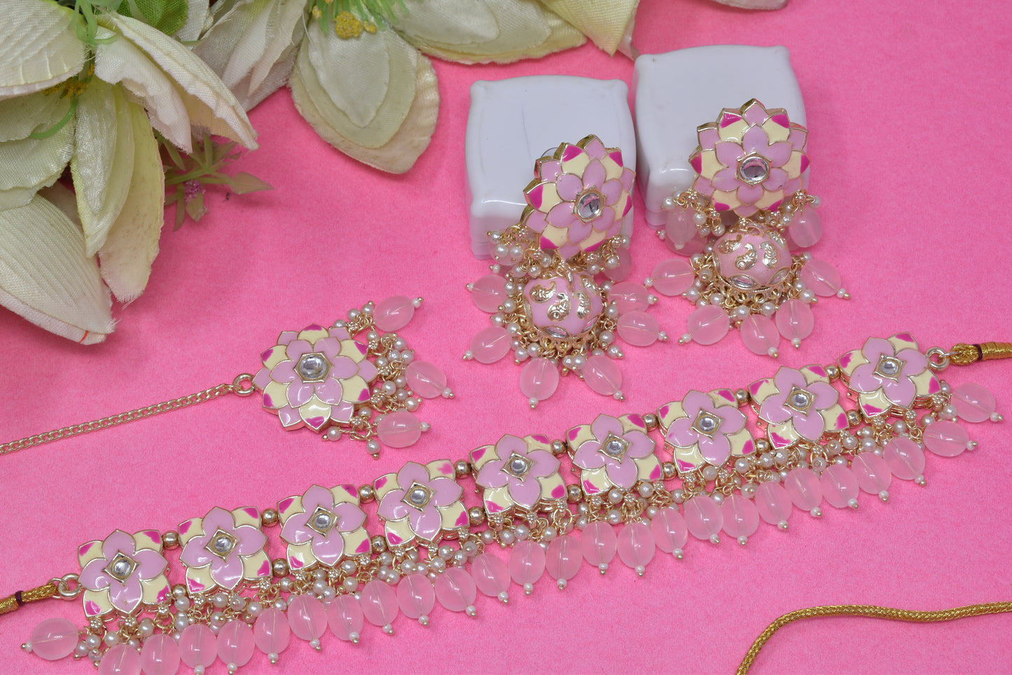 Antique design Minakari work Gold plated choker set neckpiece