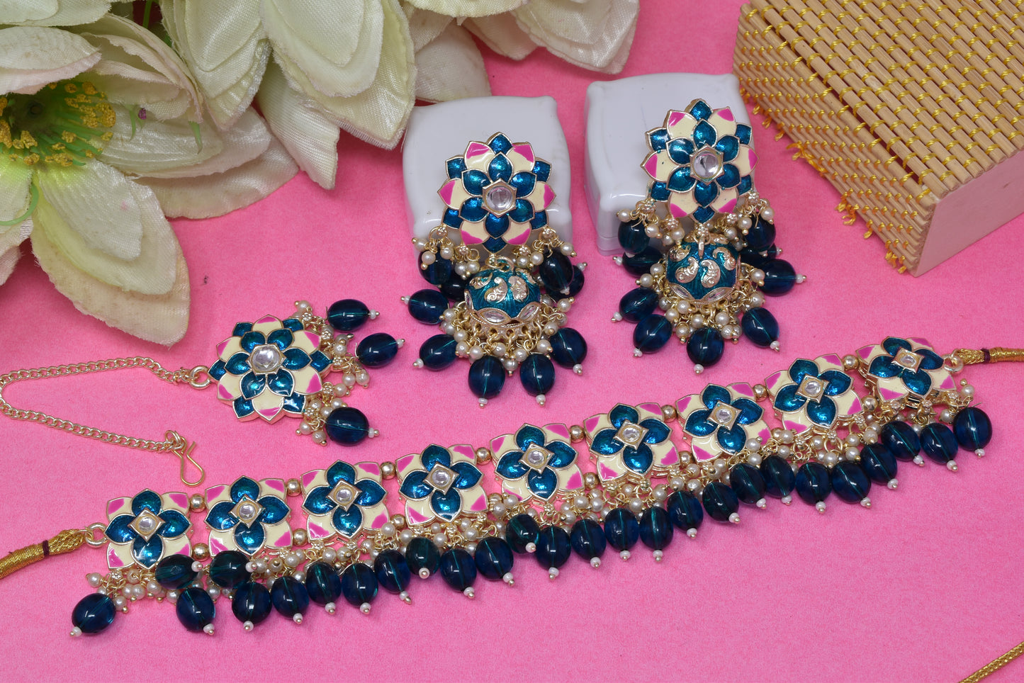 Antique design Minakari work Gold plated choker set neckpiece