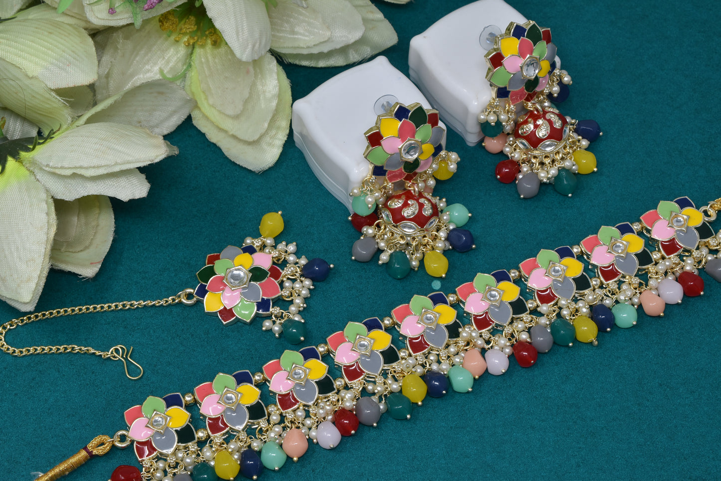 Antique design Minakari work Gold plated choker set neckpiece