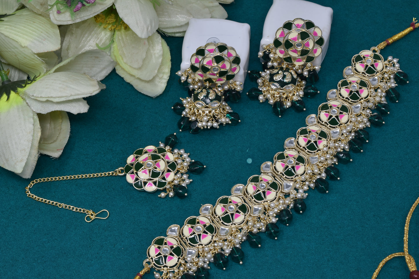 Antique design Minakari work Gold plated choker set neckpiece