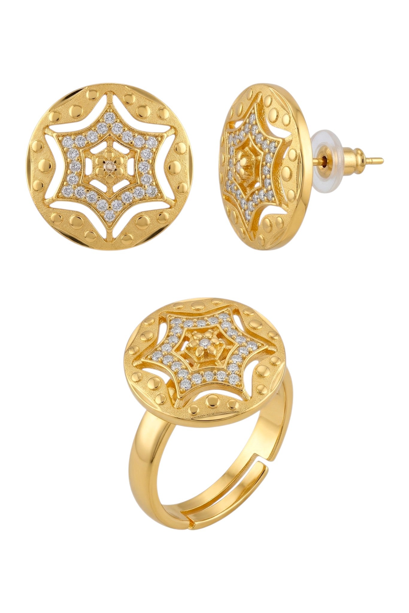 Gold-Toned Earrings and Ring Combo Set with Premium Sparkling Stone Finish for Women & Girls