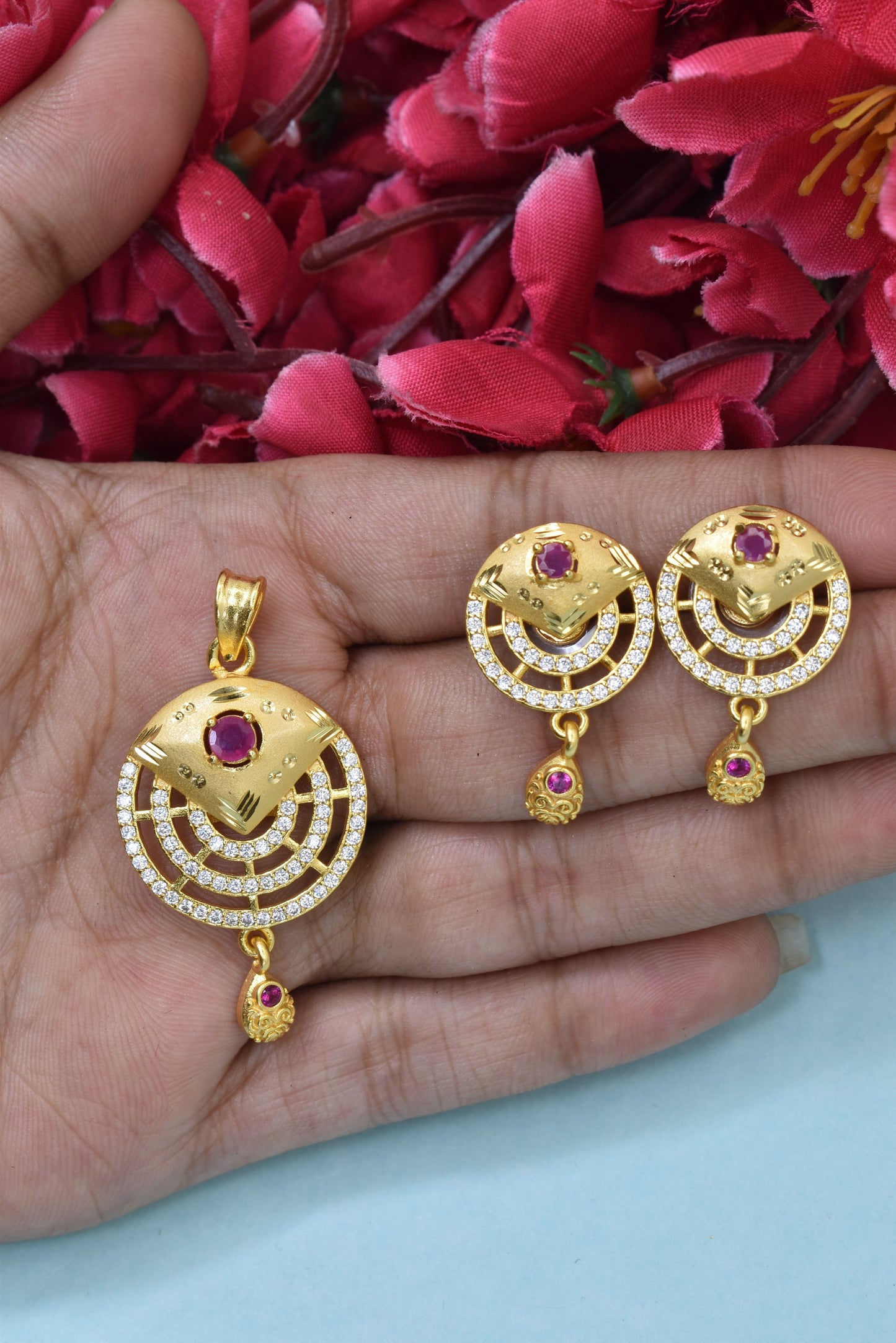 Trendy Micro Brass Gold-Plated Pendant & Earring Set for Every Occasion