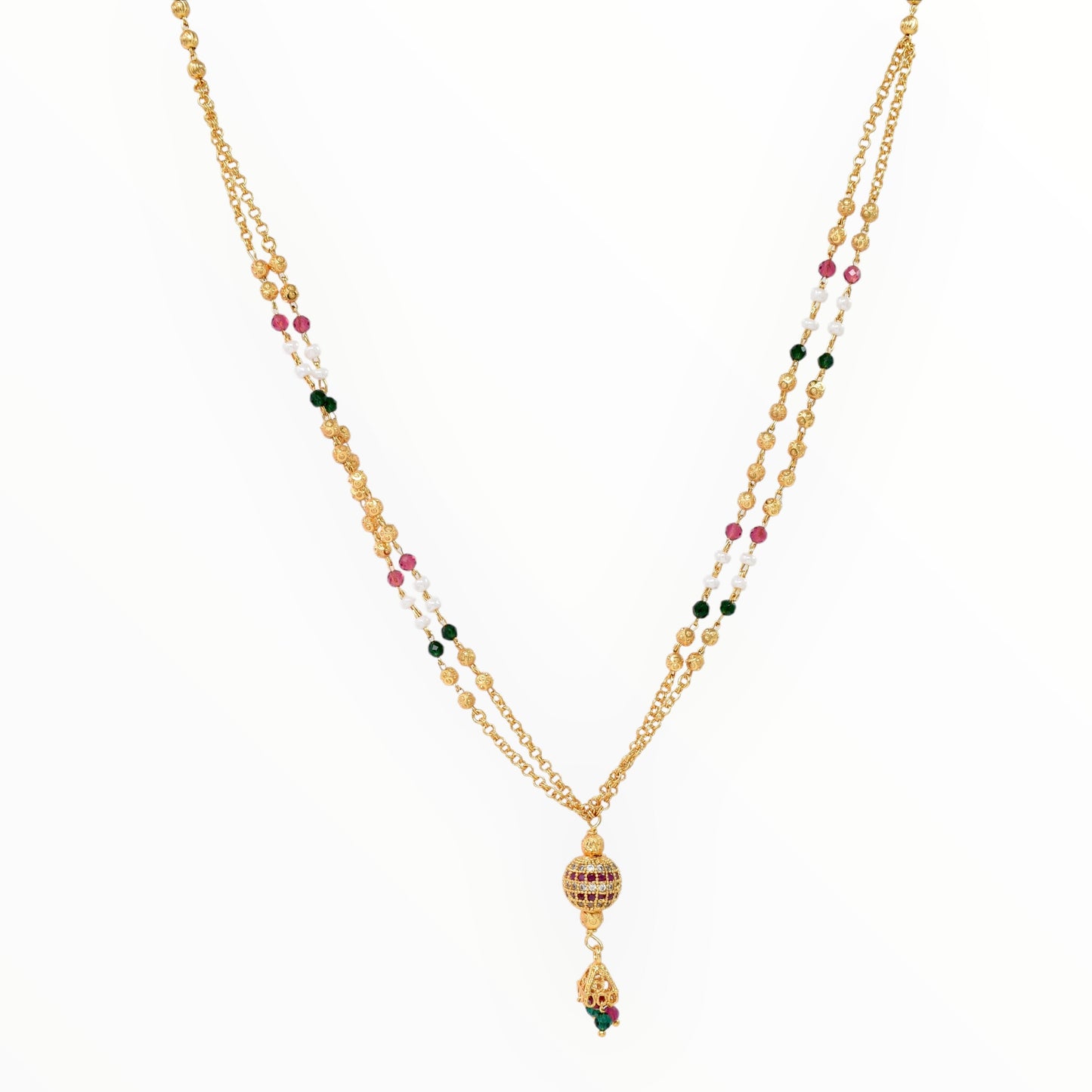 Luxury Multilayer Pearl chain maala with Gemstone Detailing